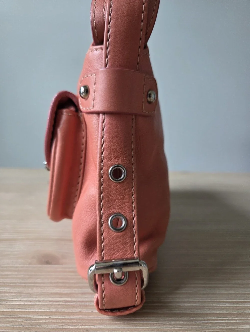Vintage Y2K Marc Jacobs Coral Pink Leather Shoulder Bag Cargo Pocket Hobo Purse